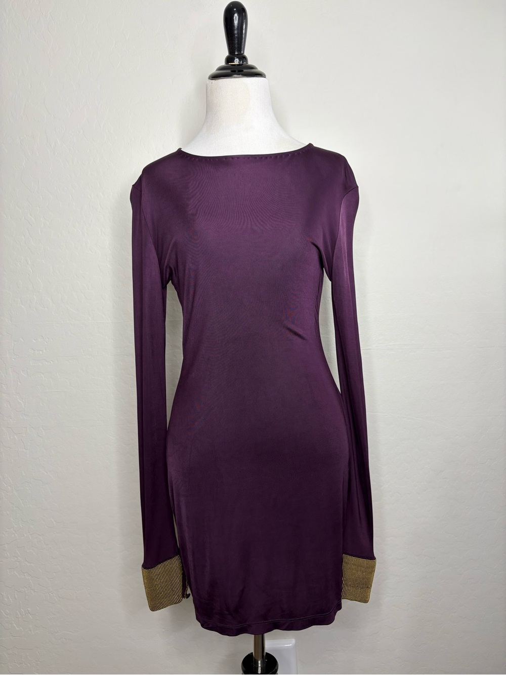Saloni Purple Beaded Cuff Long Sleeve Cocktail Mini Dress Size US 6
